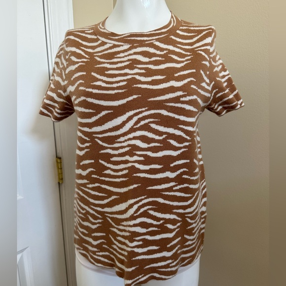 Anthropologie Evanna Sweater In Tan Zebra NEW Size XS - Picture 1 of 11